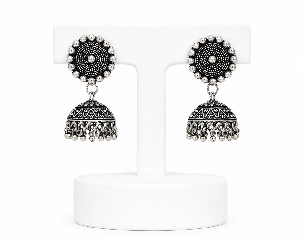 Oxidized Silver Jhumka Earrings | Traditional Indian Statement Drop Earrings