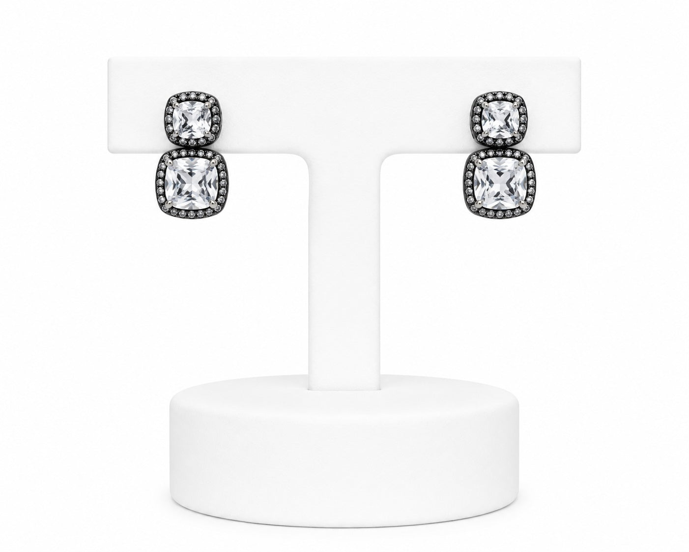 Double Cushion-Cut Crystal Stud Earrings | Black Rhodium Statement Earrings