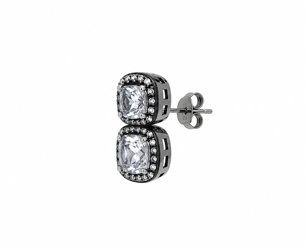 Double Cushion-Cut Crystal Stud Earrings | Black Rhodium Statement Earrings