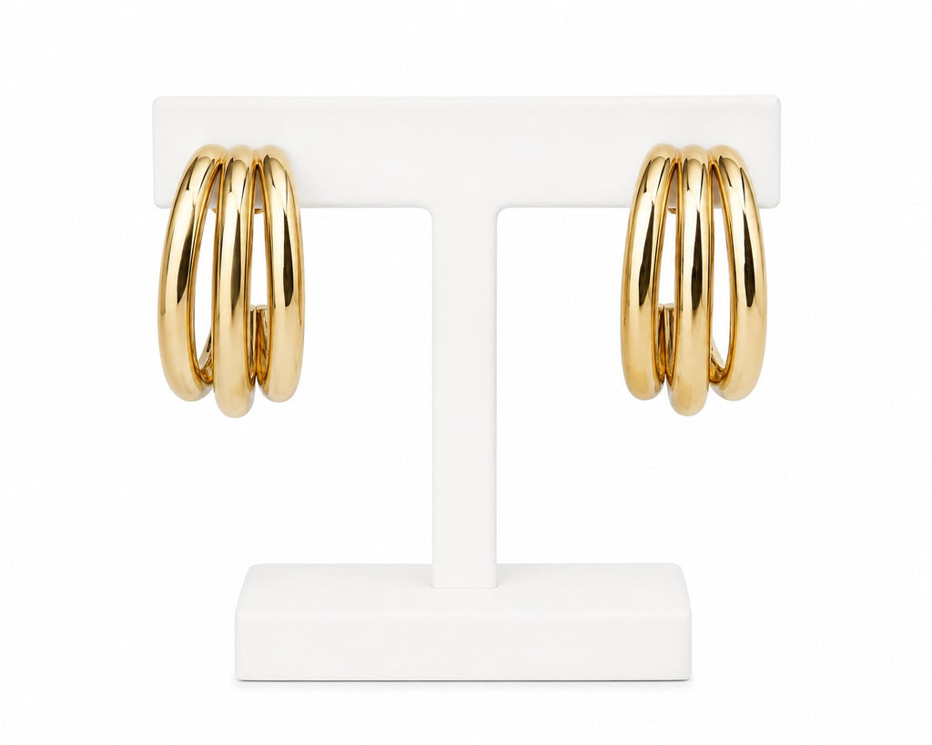 Triple Gold Hoop Earrings | Modern Layered Statement Hoop Earrings