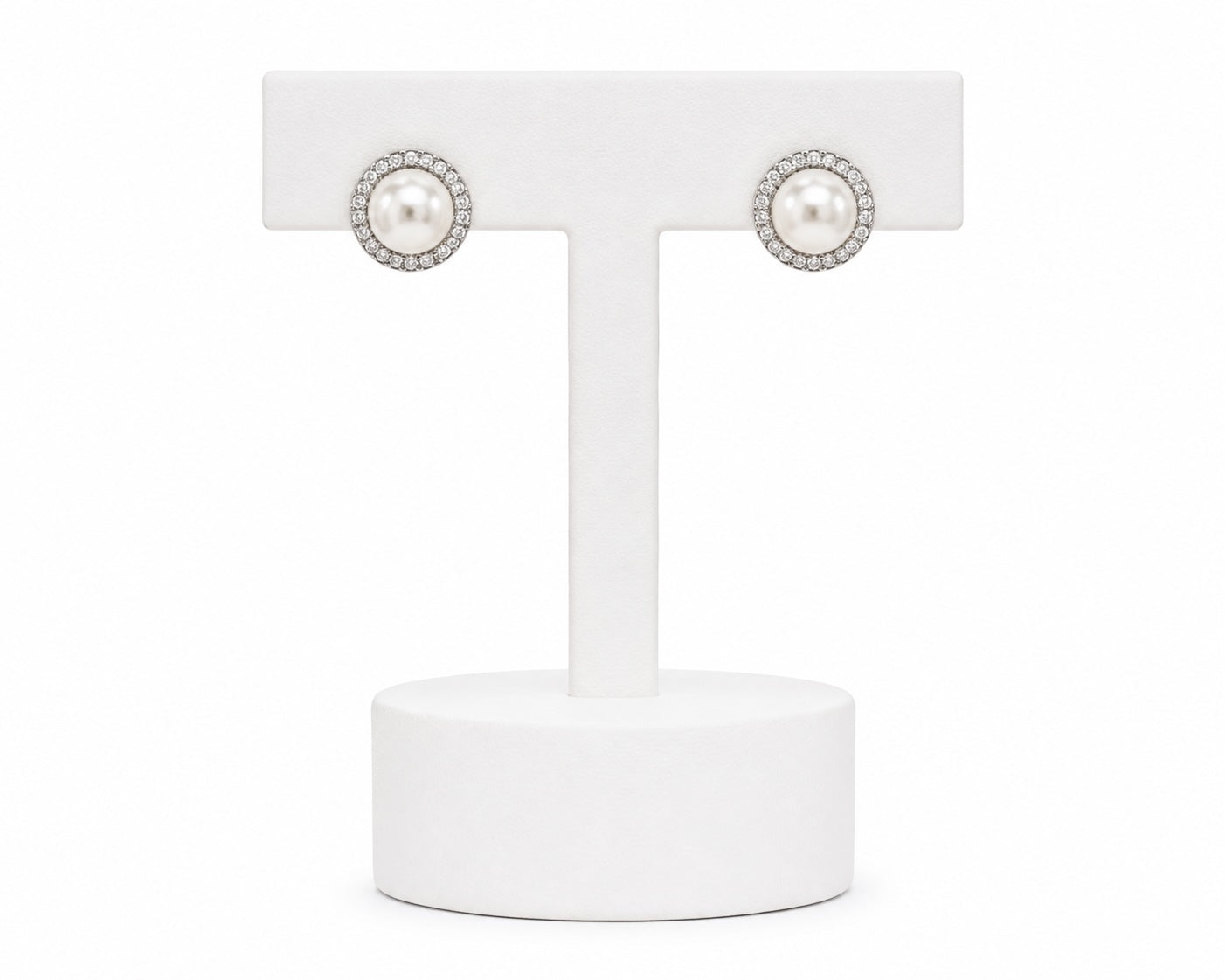 Classic Pearl & Crystal Stud Earrings | Elegant Silver-Tone Pearl Earrings