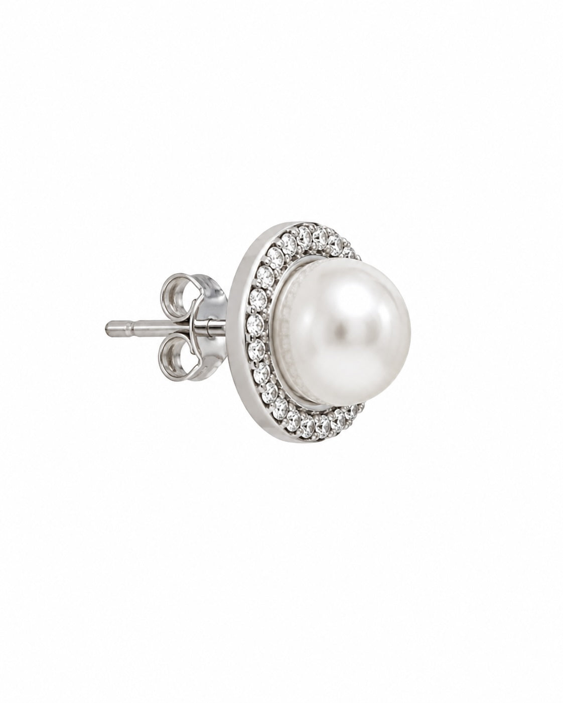 Classic Pearl & Crystal Stud Earrings | Elegant Silver-Tone Pearl Earrings