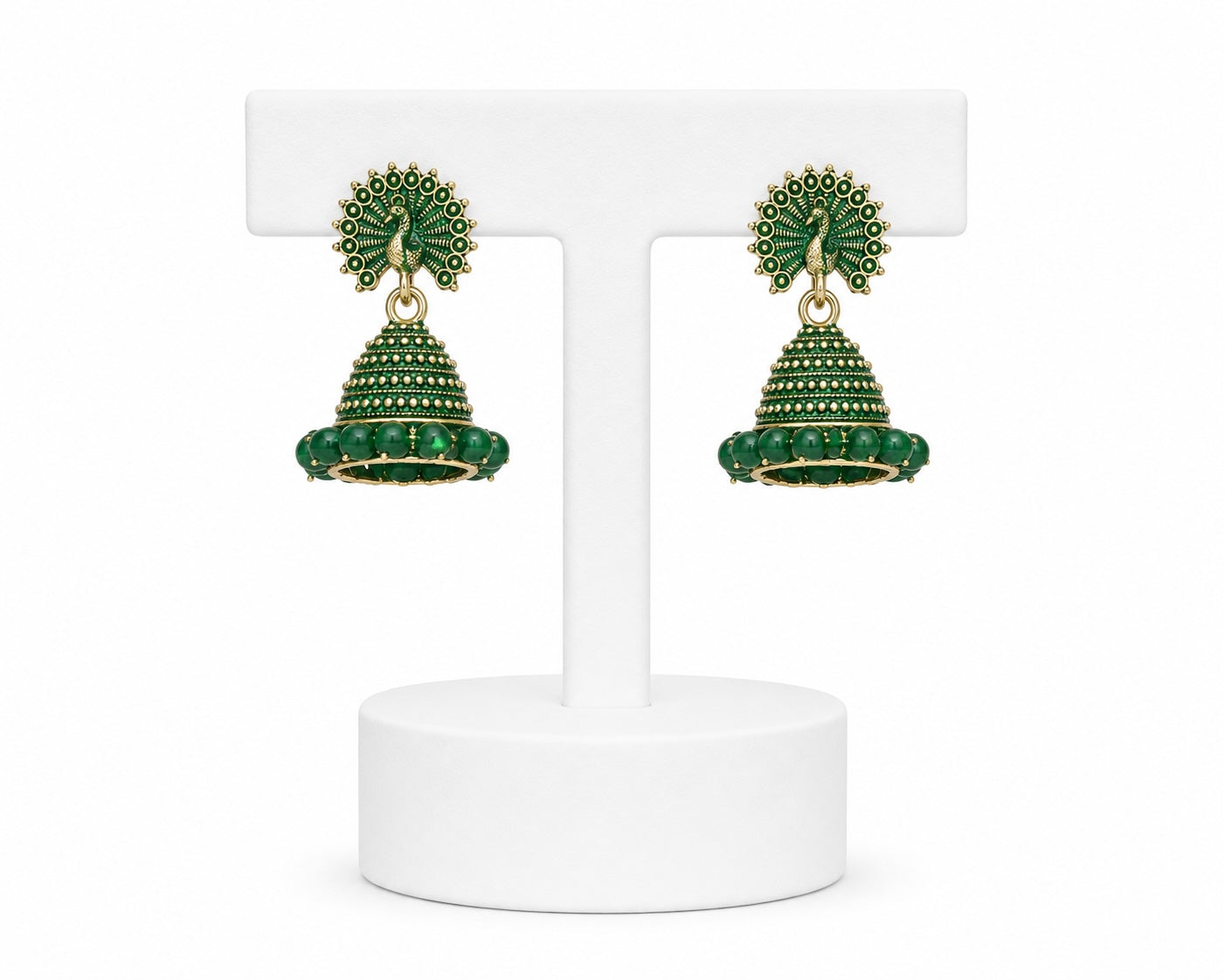 Emerald Peacock Jhumka Earrings | Traditional Green & Gold Indian Statement Earrings