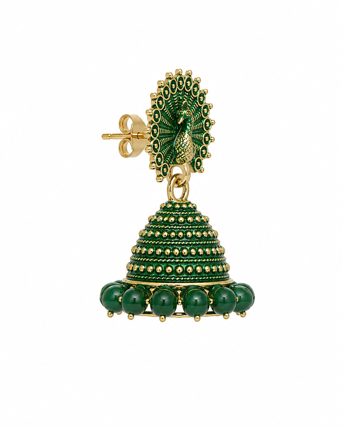 Emerald Peacock Jhumka Earrings | Traditional Green & Gold Indian Statement Earrings