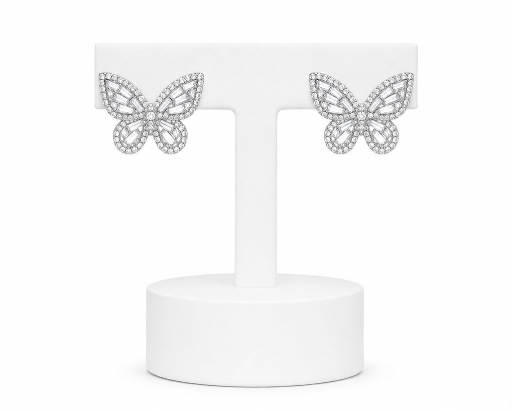 Crystal Butterfly Stud Earrings | Sparkling Silver Rhinestone Statement Earrings