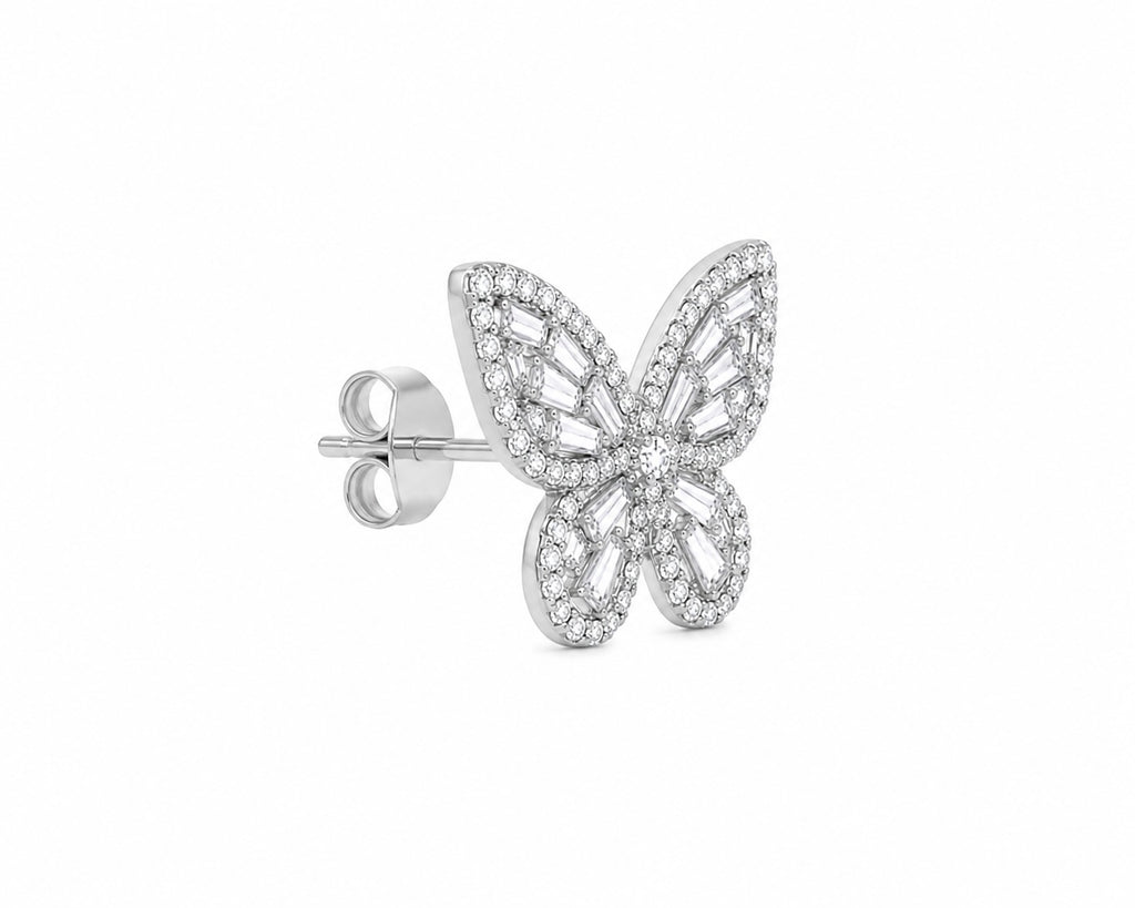 Crystal Butterfly Stud Earrings | Sparkling Silver Rhinestone Statement Earrings