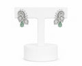 Mint Green Crystal Statement Stud Earrings | Elegant Silver Floral Drop Earrings