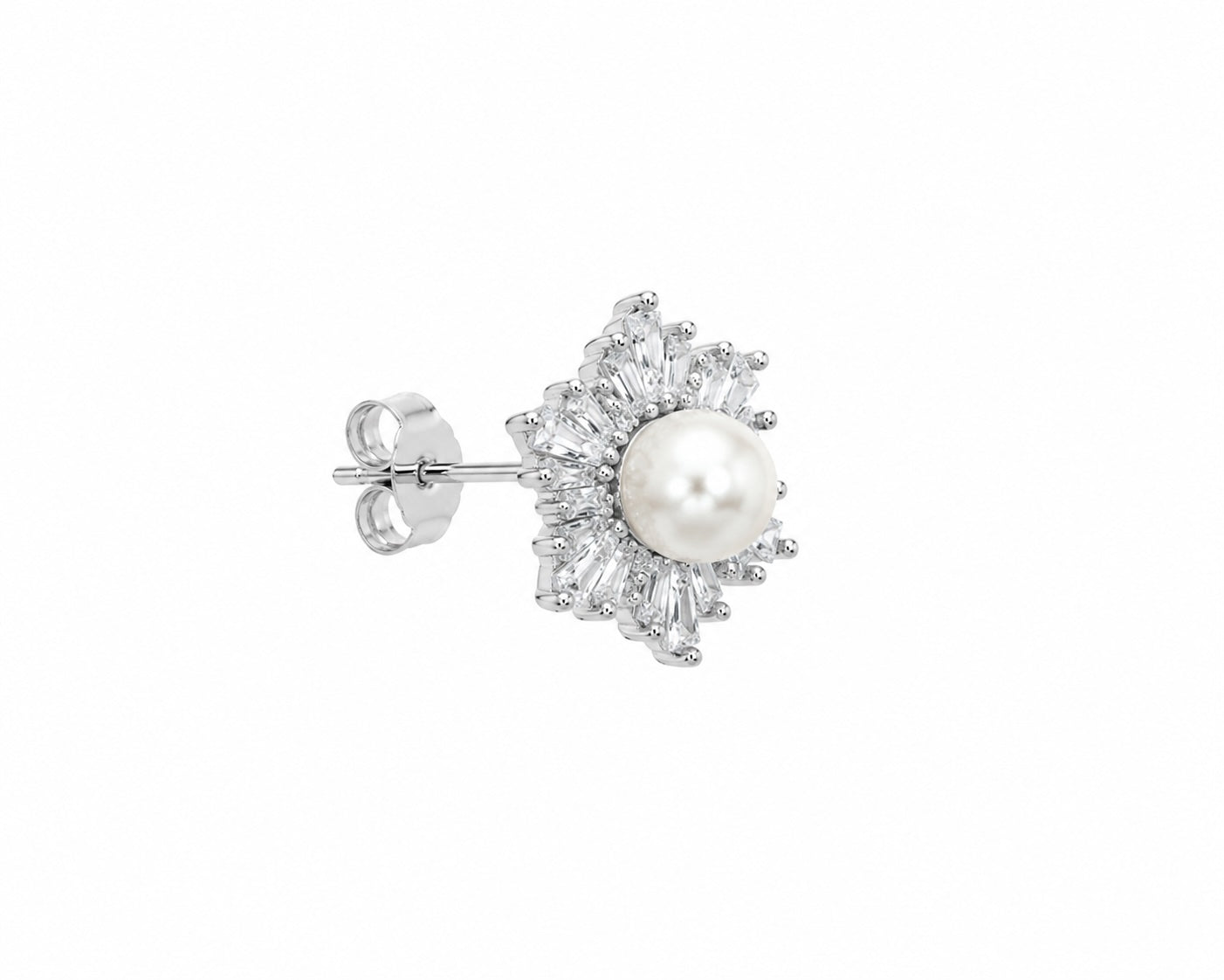 Pearl Sunburst Crystal Stud Earrings | Silver Statement Pearl Earrings