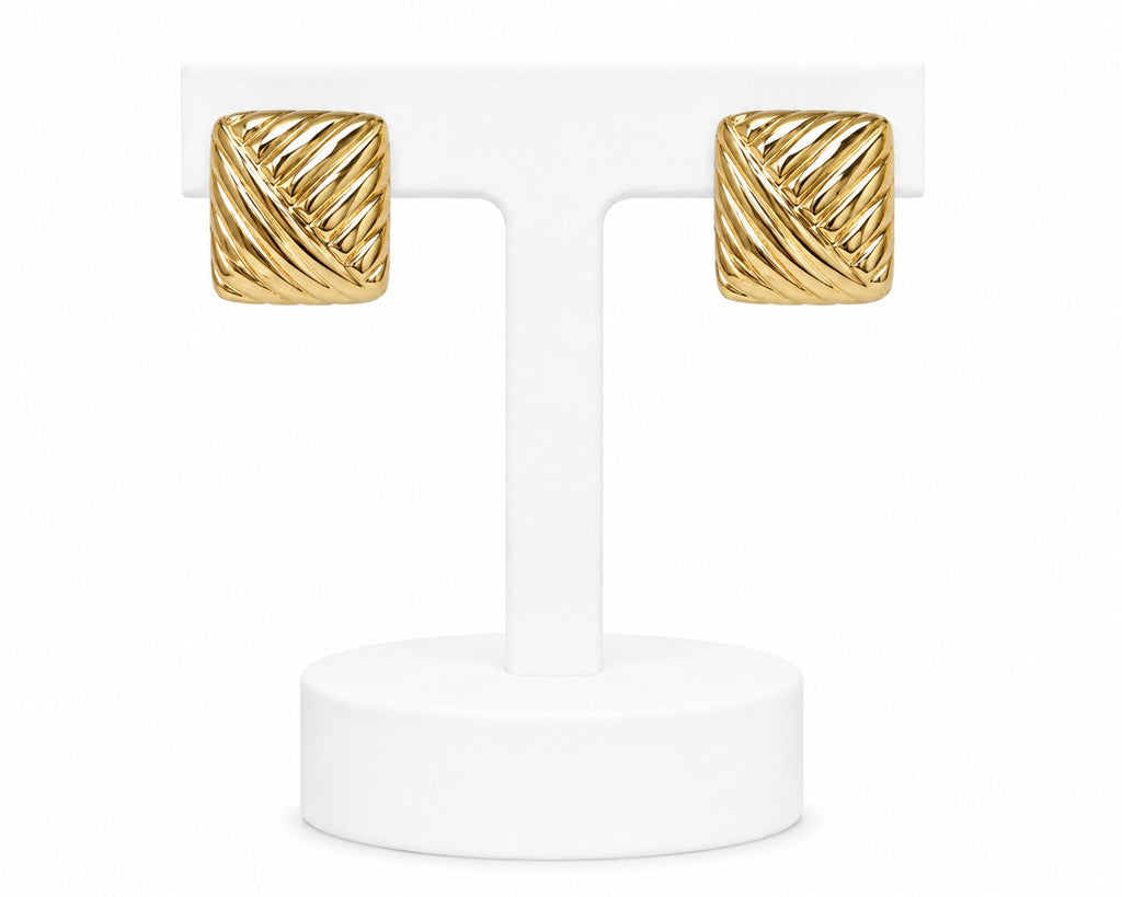 Vintage Gold Textured Square Stud Earrings | Bold Geometric Statement Earrings