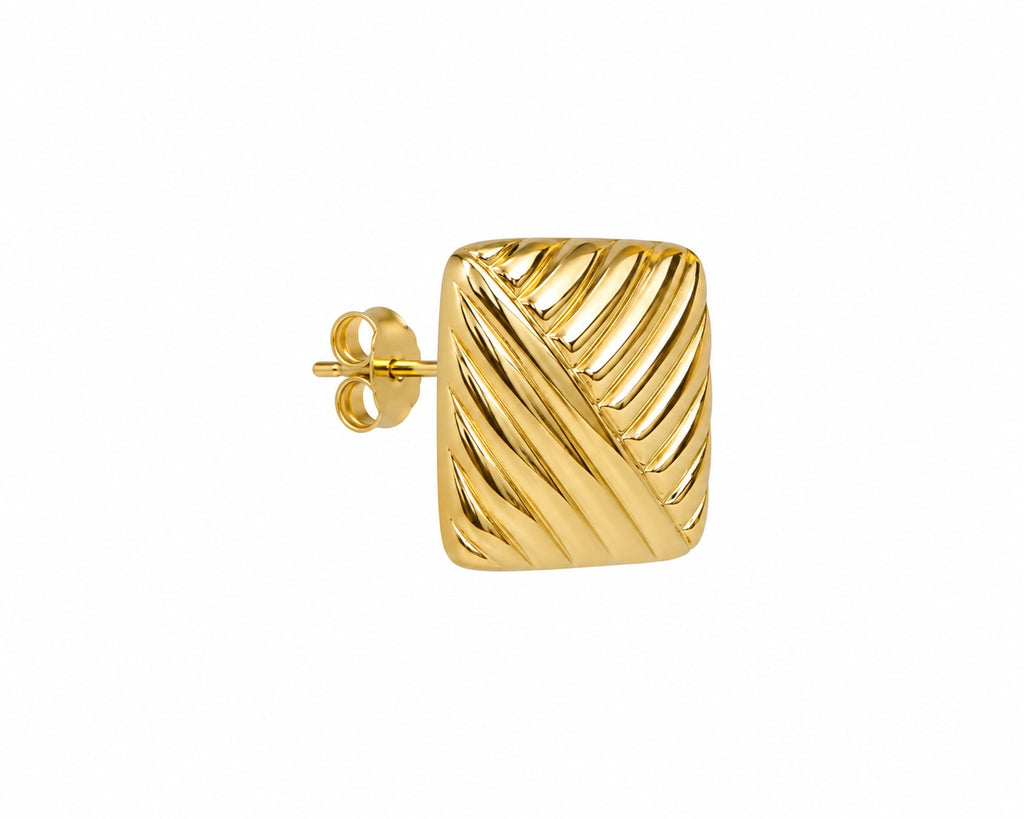 Vintage Gold Textured Square Stud Earrings | Bold Geometric Statement Earrings