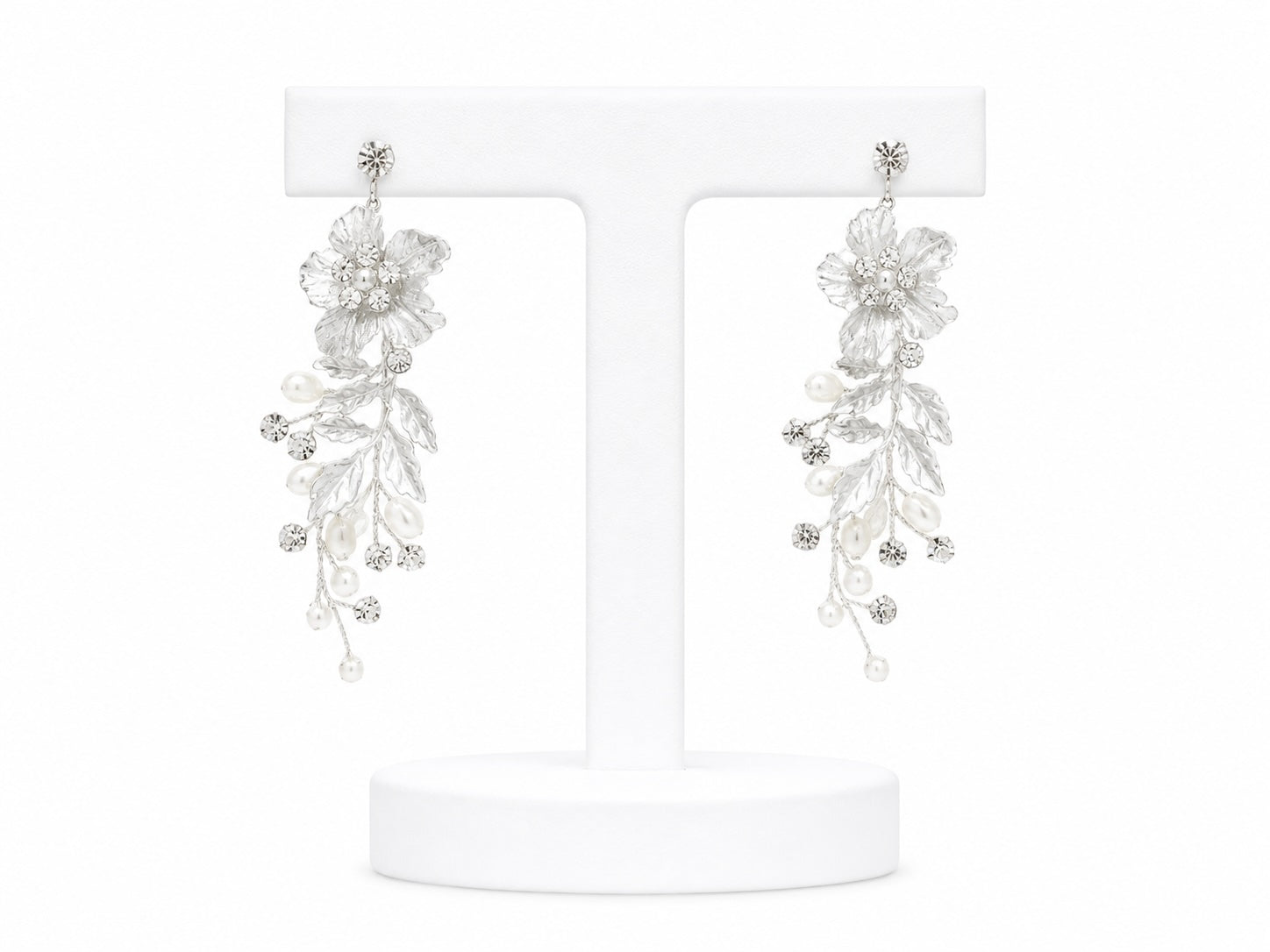 Pearl Blossom Crystal Drop Earrings | Bridal Floral Statement Earrings