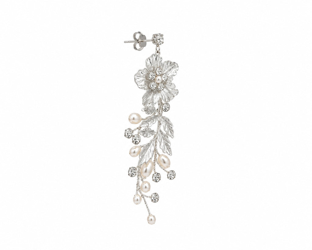 Pearl Blossom Crystal Drop Earrings | Bridal Floral Statement Earrings