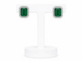 Emerald Green Halo Stud Earrings | Crystal Rectangle Statement Earrings