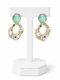 Mint Green Floral Pearl Drop Earrings | Gold Statement Earrings for Women