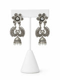 Antique Silver Peacock Jhumka Earrings with Pearl Drops | Traditional Indian Statement Earrings