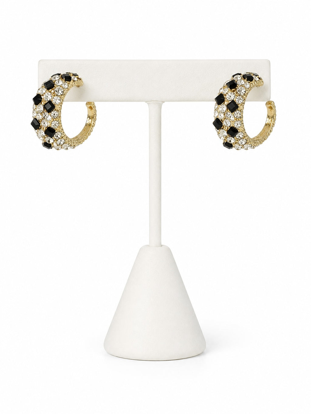 Black & Gold Crystal Hoop Earrings | Luxury Statement Rhinestone Huggie Earrings