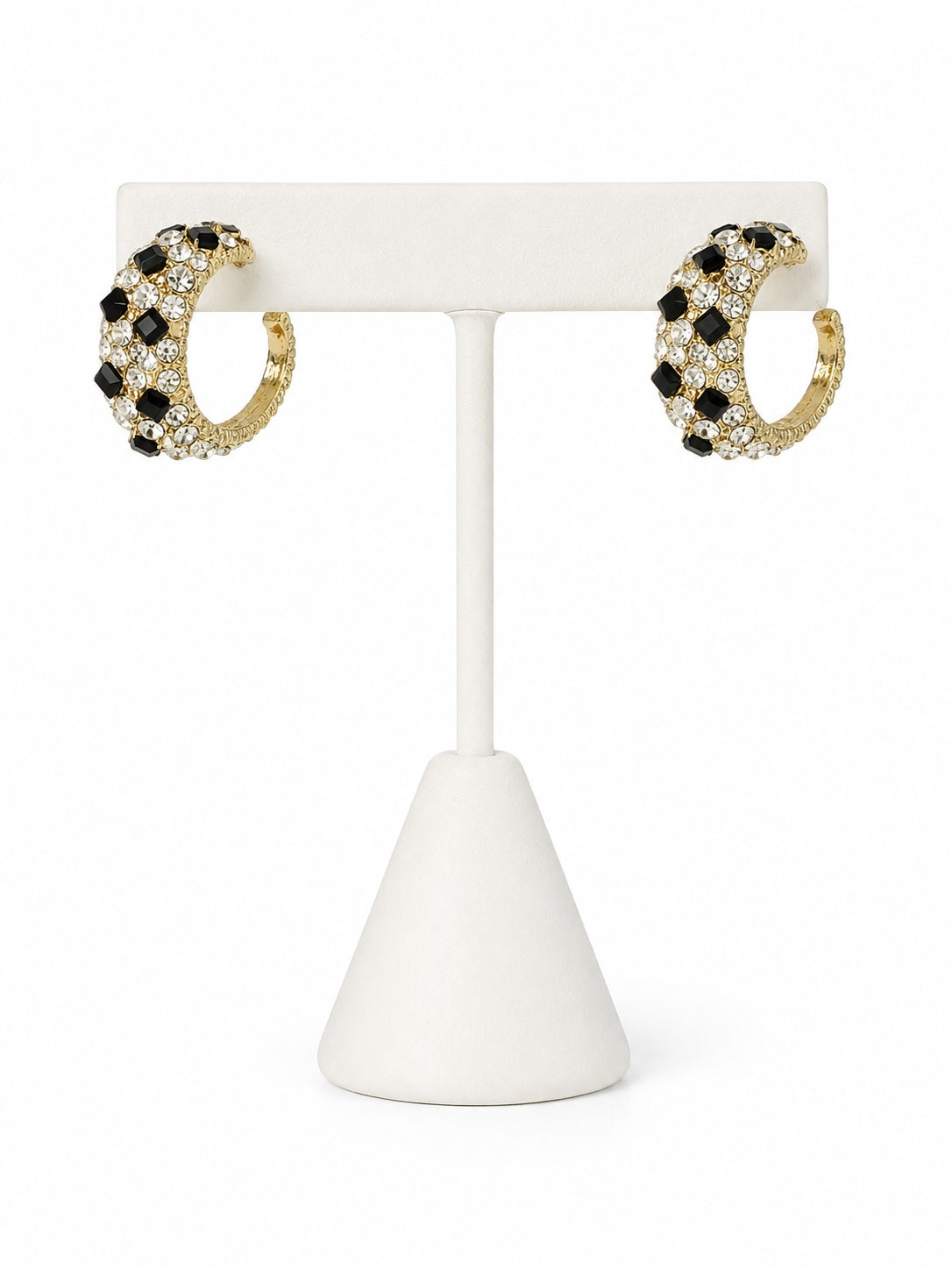 Black & Gold Crystal Hoop Earrings | Luxury Statement Rhinestone Huggie Earrings