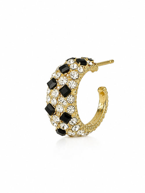 Black & Gold Crystal Hoop Earrings | Luxury Statement Rhinestone Huggie Earrings