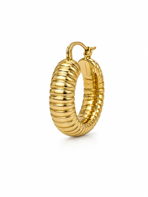 Chunky Gold Ribbed Hoop Earrings | Bold Statement Gold Huggie Earrings