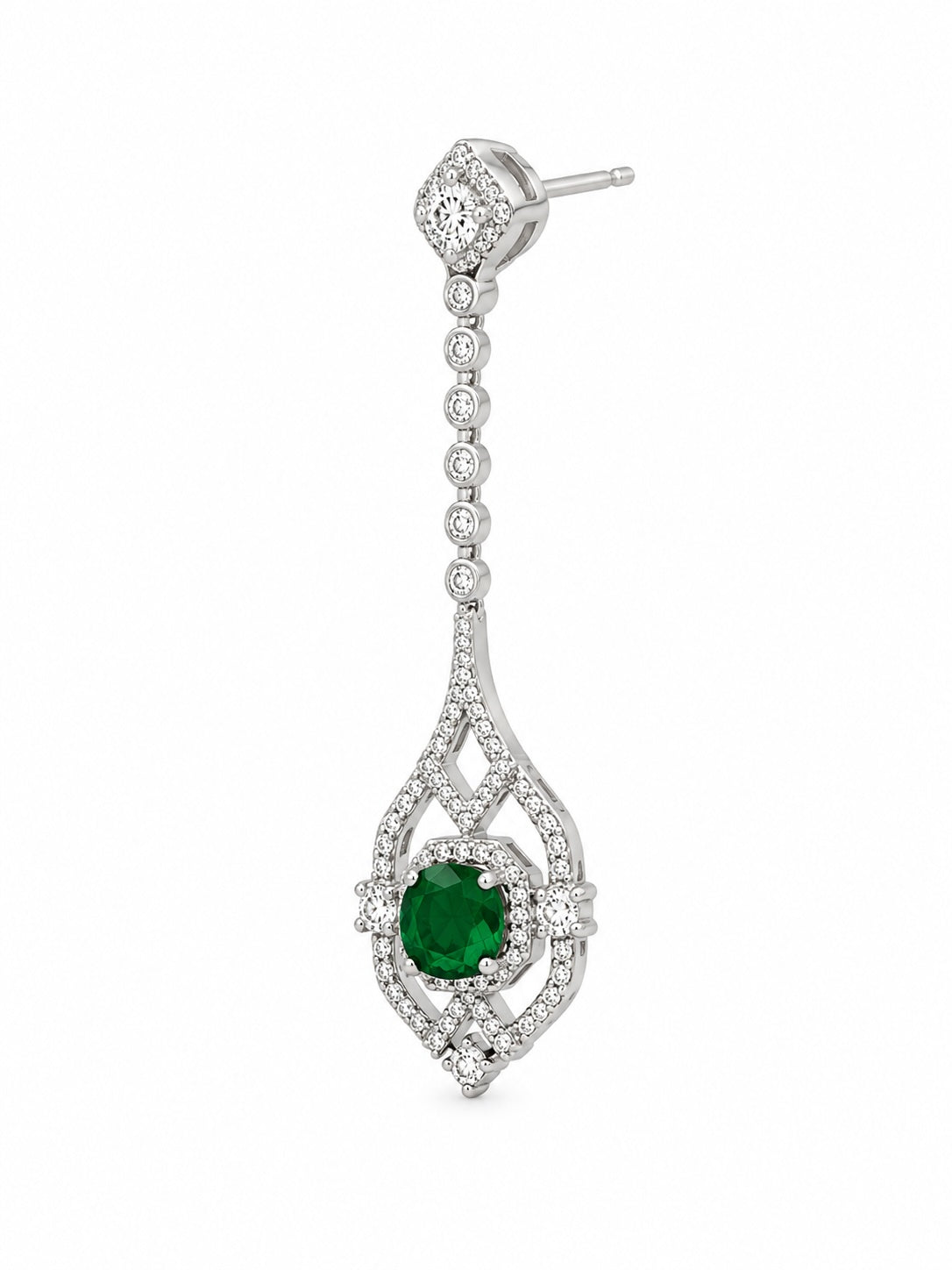 Emerald Green Crystal Drop Earrings | Luxury Silver Statement Evening Earrings