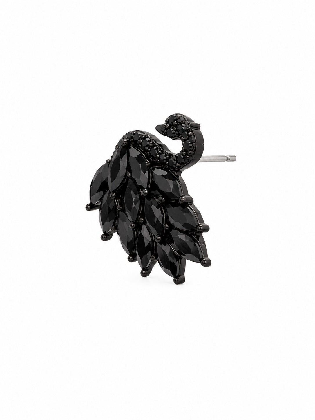 Midnight Swan Crystal Statement Stud Earrings | Black Rhinestone Designer-Inspired Earrings