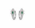 Emerald Eye Crystal Hoop Earrings | Silver Statement Huggie Earrings