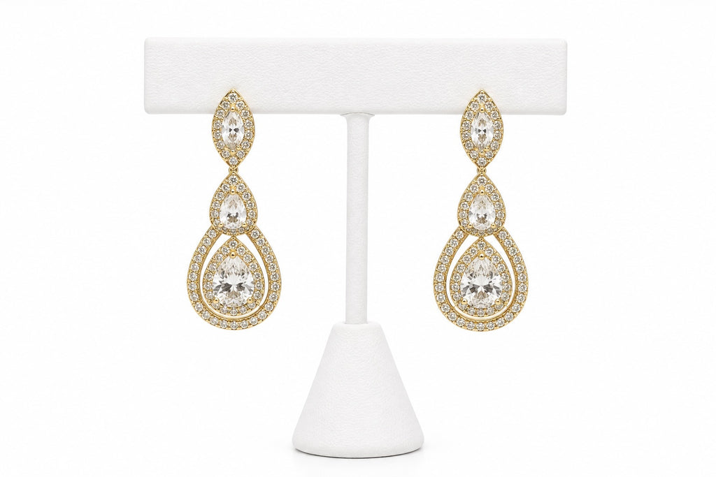 Royal Teardrop Crystal Drop Earrings | Gold Bridal Statement Earrings