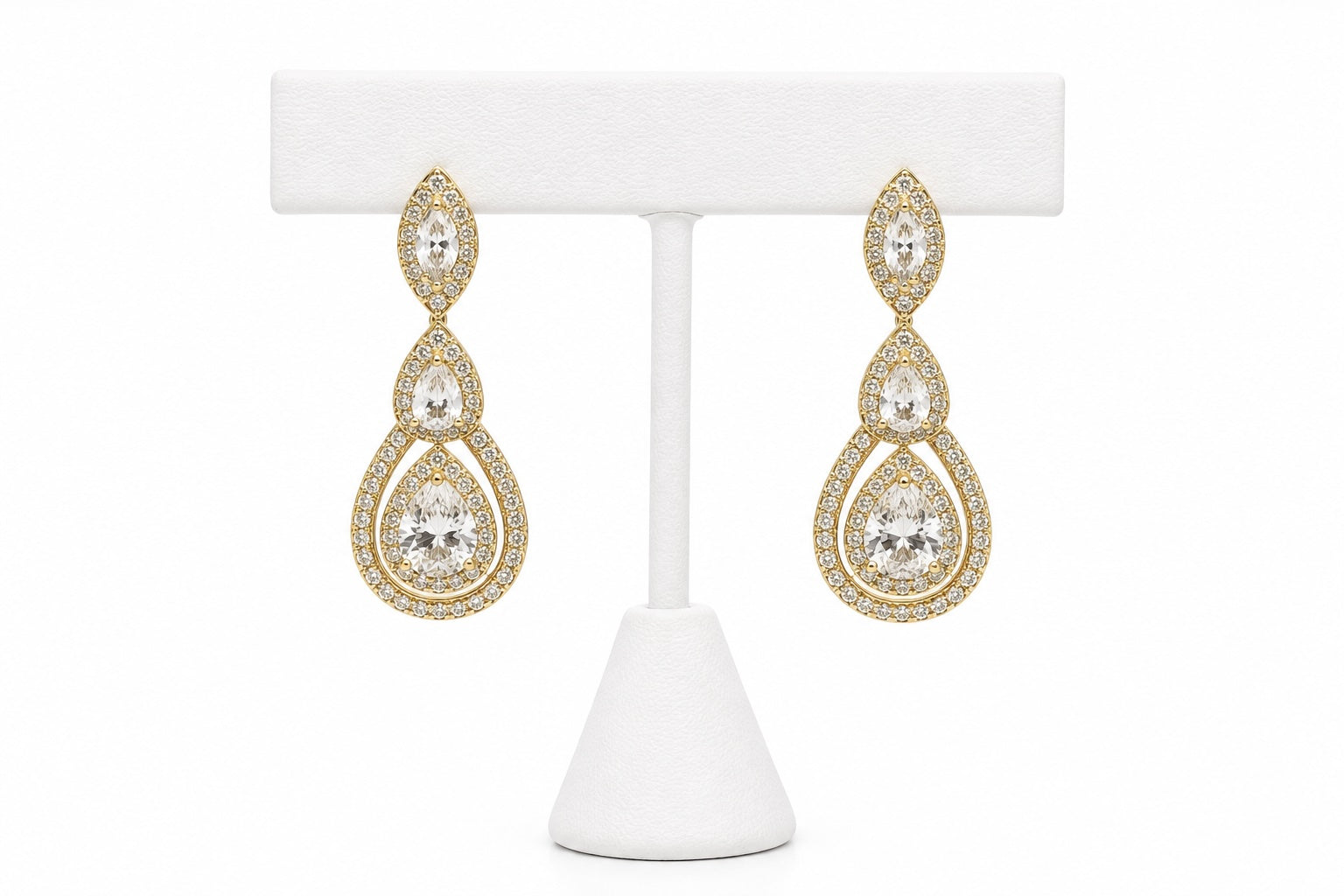 Royal Teardrop Crystal Drop Earrings | Gold Bridal Statement Earrings