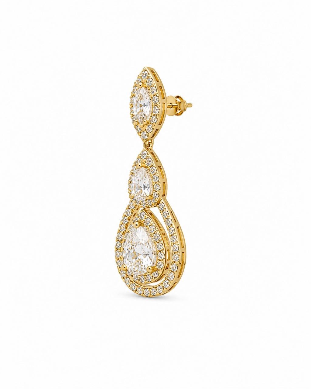 Royal Teardrop Crystal Drop Earrings | Gold Bridal Statement Earrings