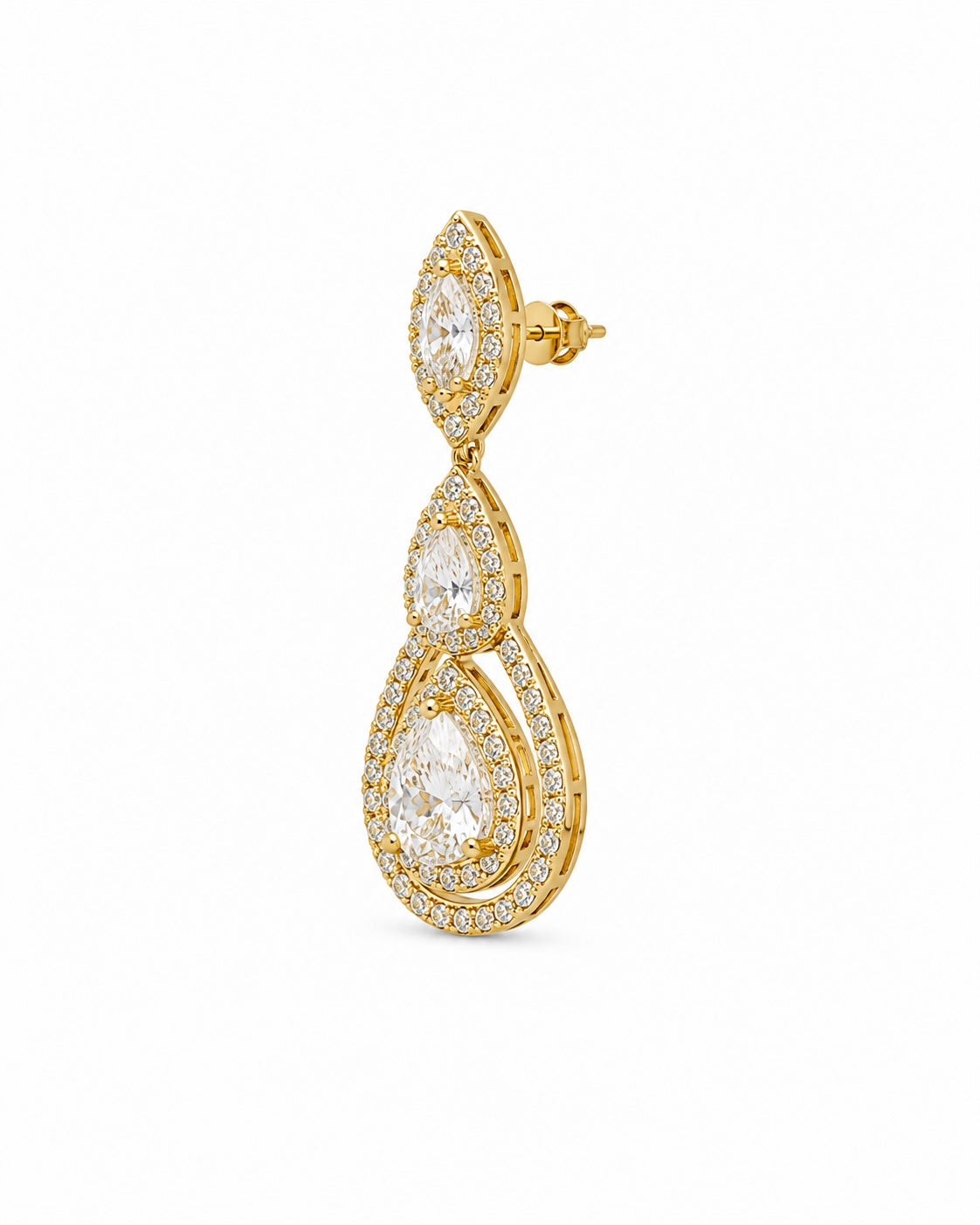Royal Teardrop Crystal Drop Earrings | Gold Bridal Statement Earrings