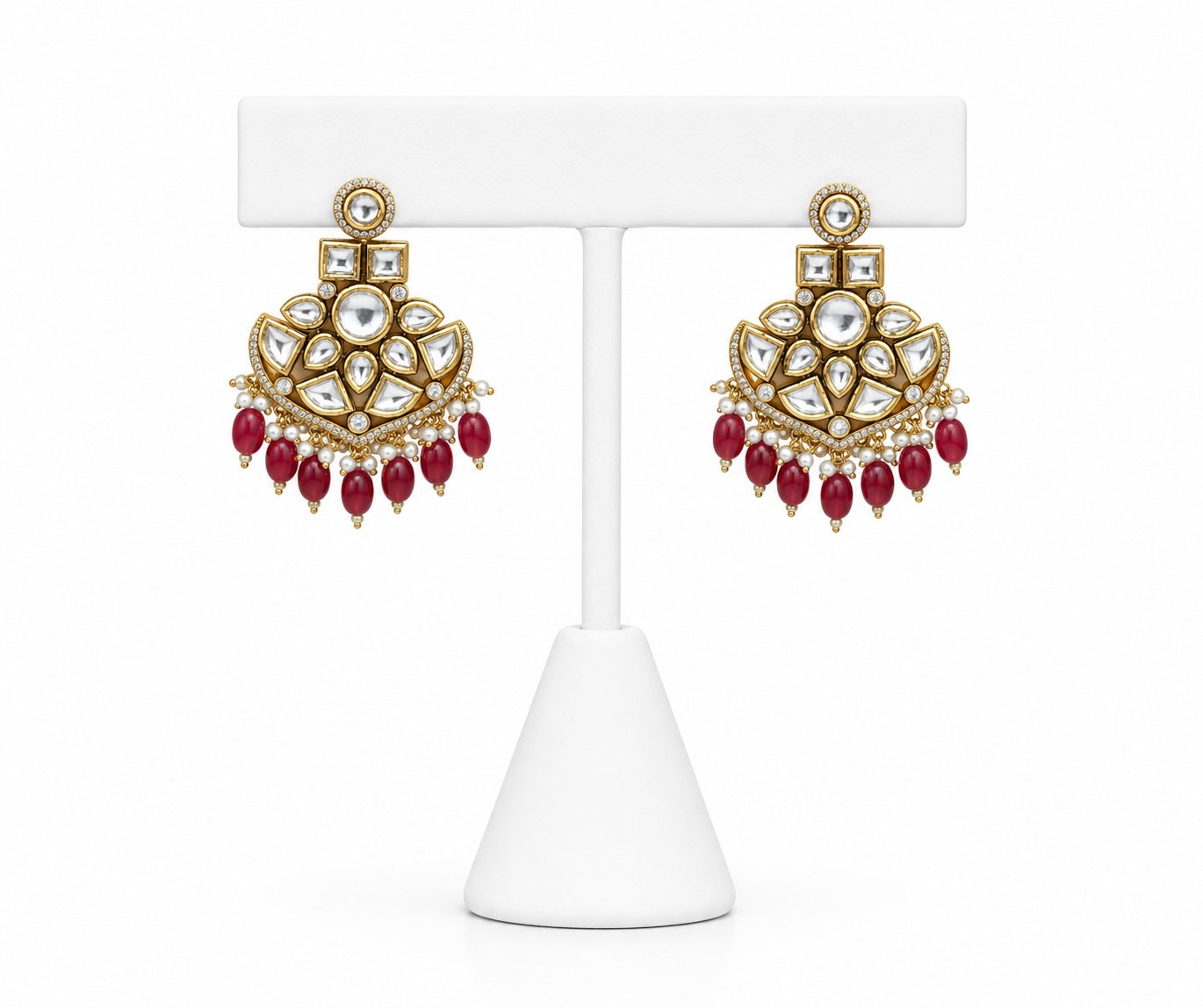 Ruby Kundan Chandbali Earrings with Pearl Drops | Traditional Indian Statement Earrings