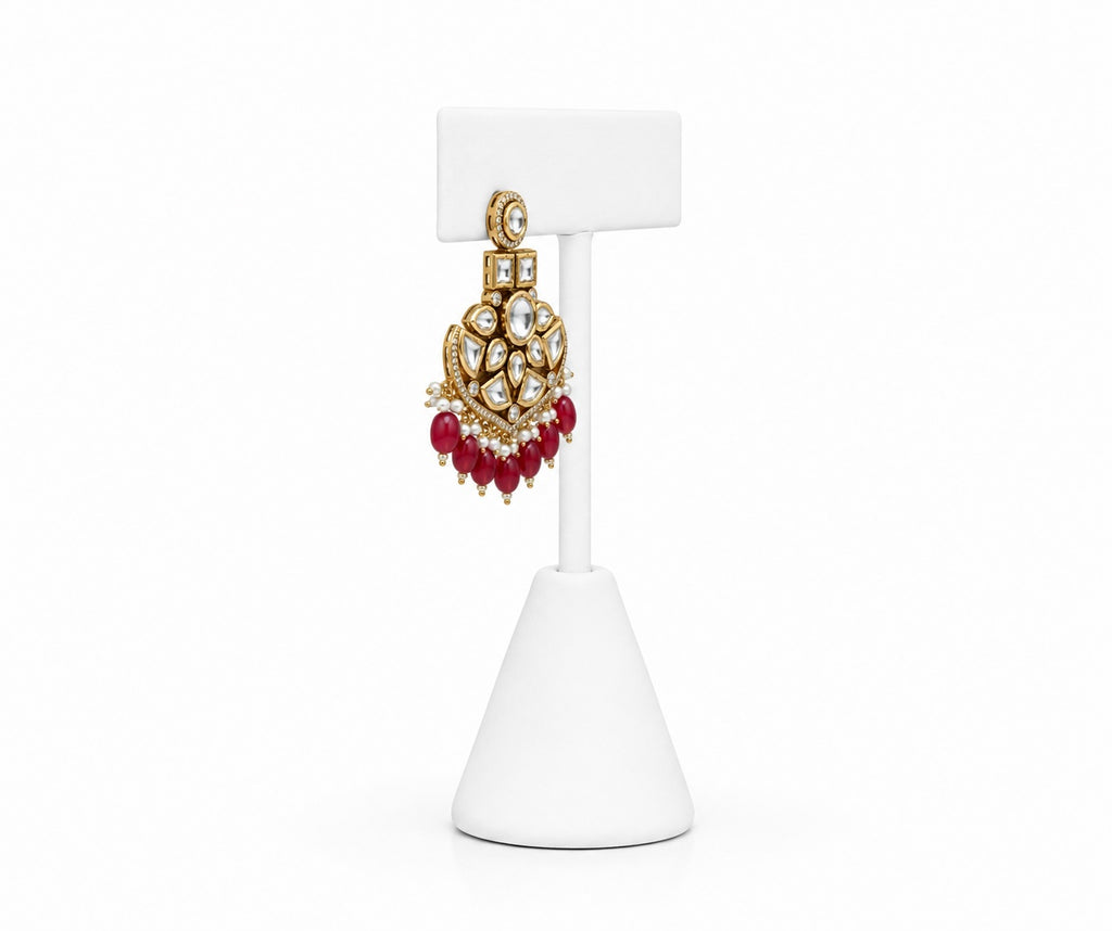 Ruby Kundan Chandbali Earrings with Pearl Drops | Traditional Indian Statement Earrings