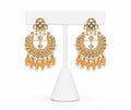 Peach Kundan Chandbali Earrings with Pearl & Bead Drops | Traditional Indian Statement Earrings