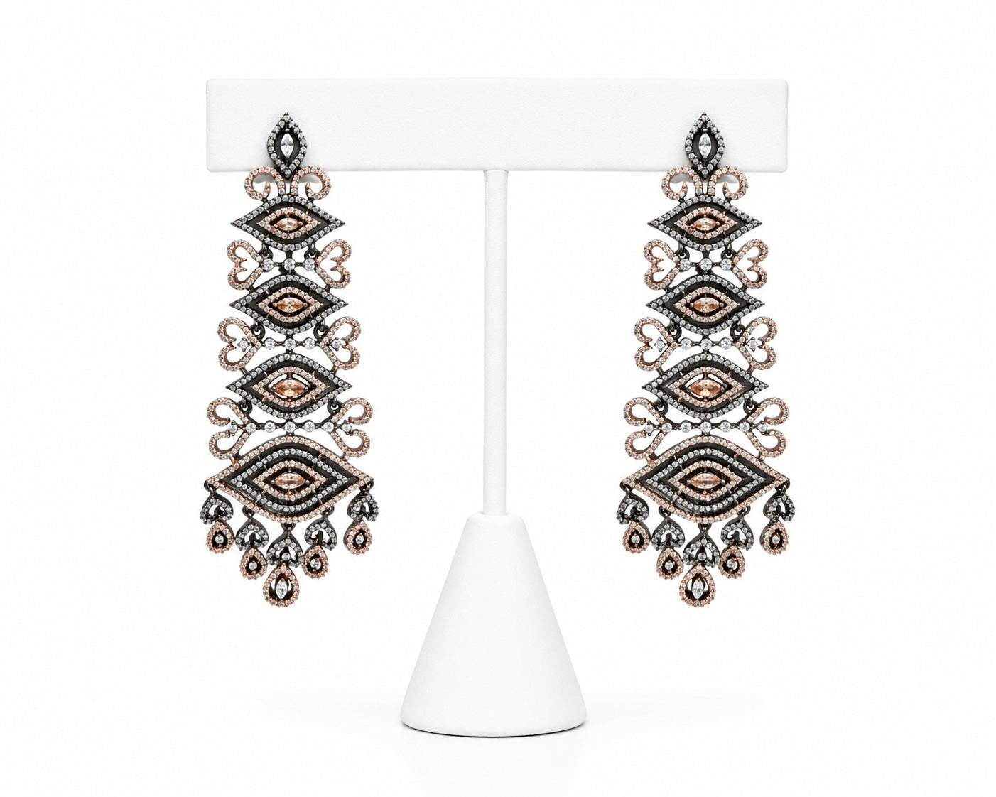Black & Rose Gold Statement Chandelier Earrings | Crystal Evening & Party Earrings