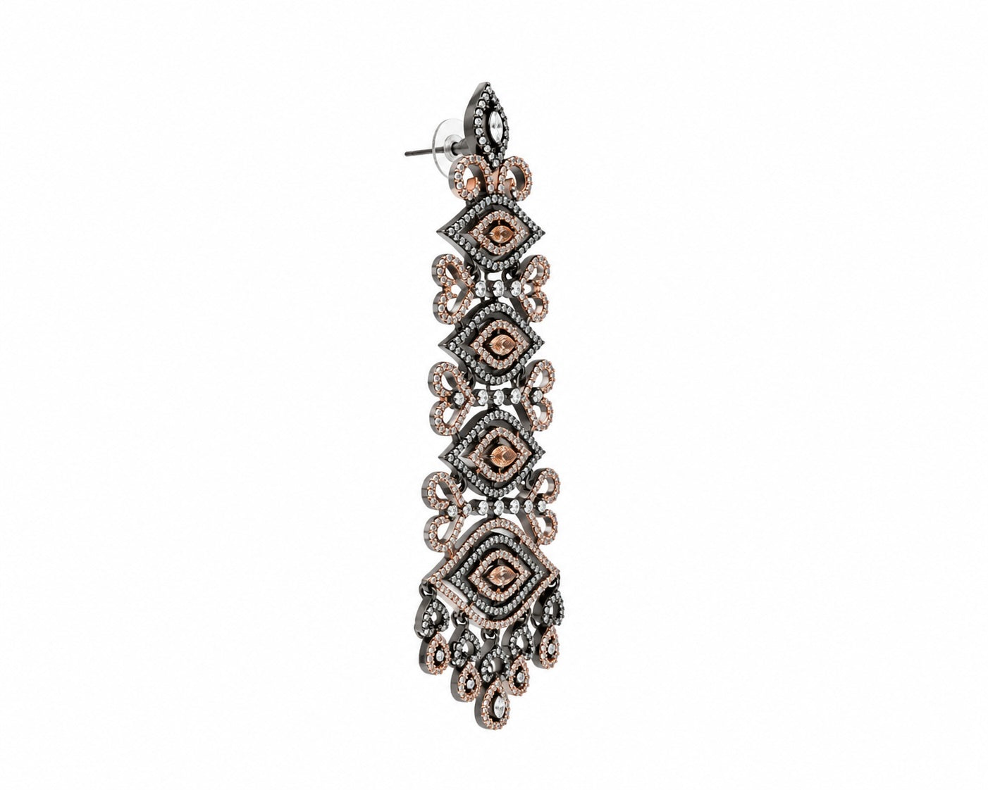 Black & Rose Gold Statement Chandelier Earrings | Crystal Evening & Party Earrings