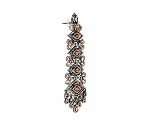 Black & Rose Gold Statement Chandelier Earrings | Crystal Evening & Party Earrings