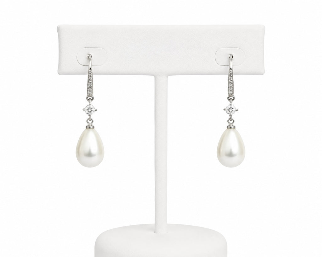 Classic Pearl Drop Earrings with Crystal Accents | Elegant Bridal & Wedding Jewelry