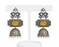 Vintage Oxidized Jhumka Earrings with Mustard Stone & Pearl Drops | Traditional Ethnic Statement Jewelry