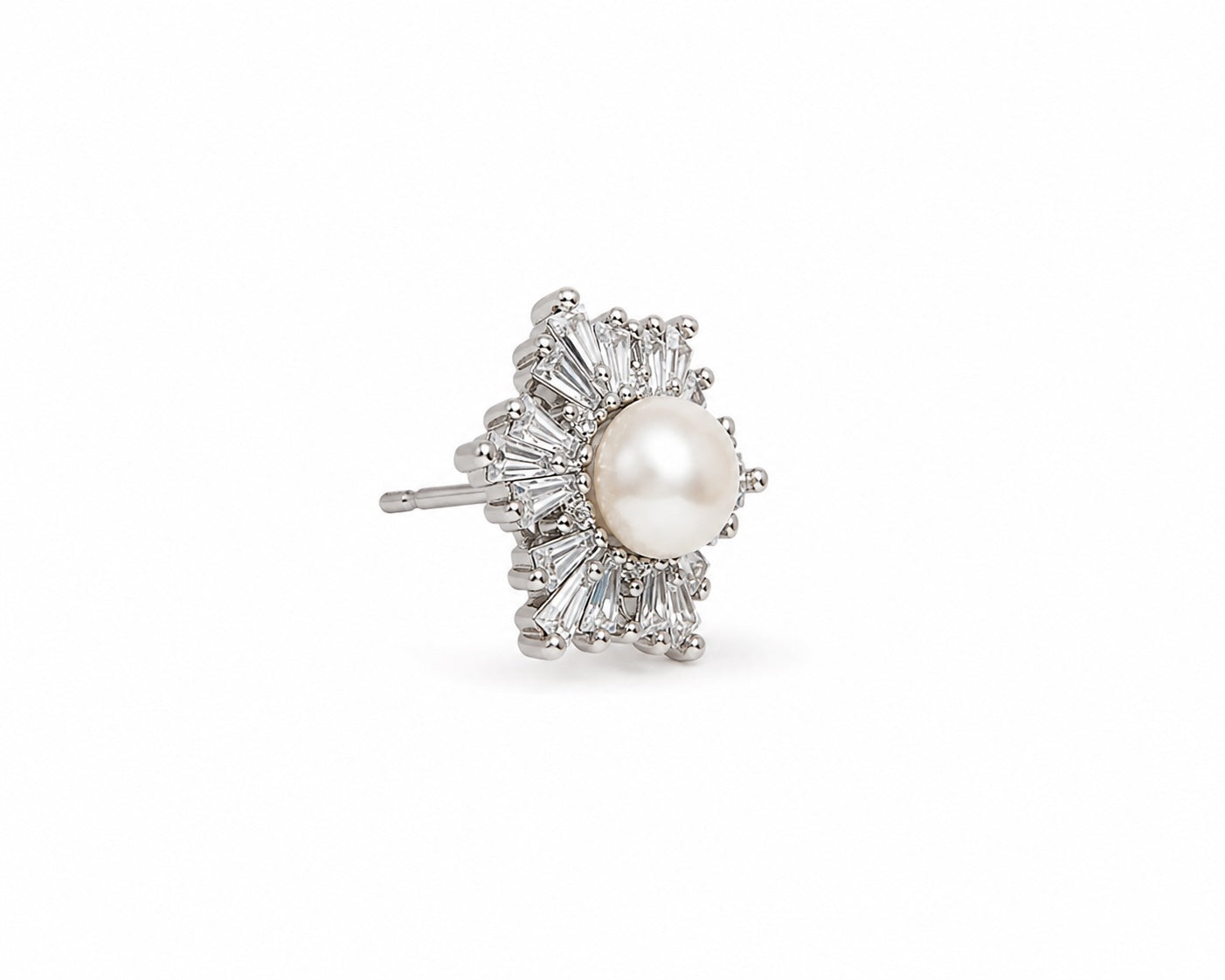 Radiant Pearl Burst Stud Earrings | Crystal Halo Bridal & Wedding Earrings