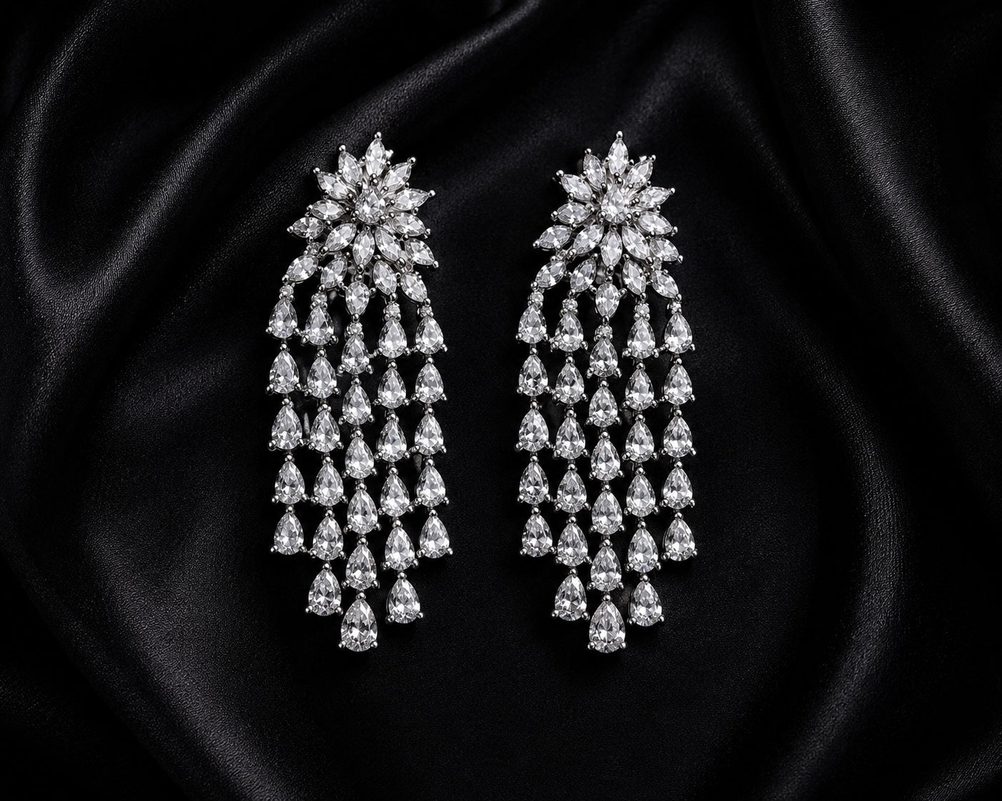 Celestial Crystal Cascade Earrings | Luxury Bridal Statement Drop Earrings
