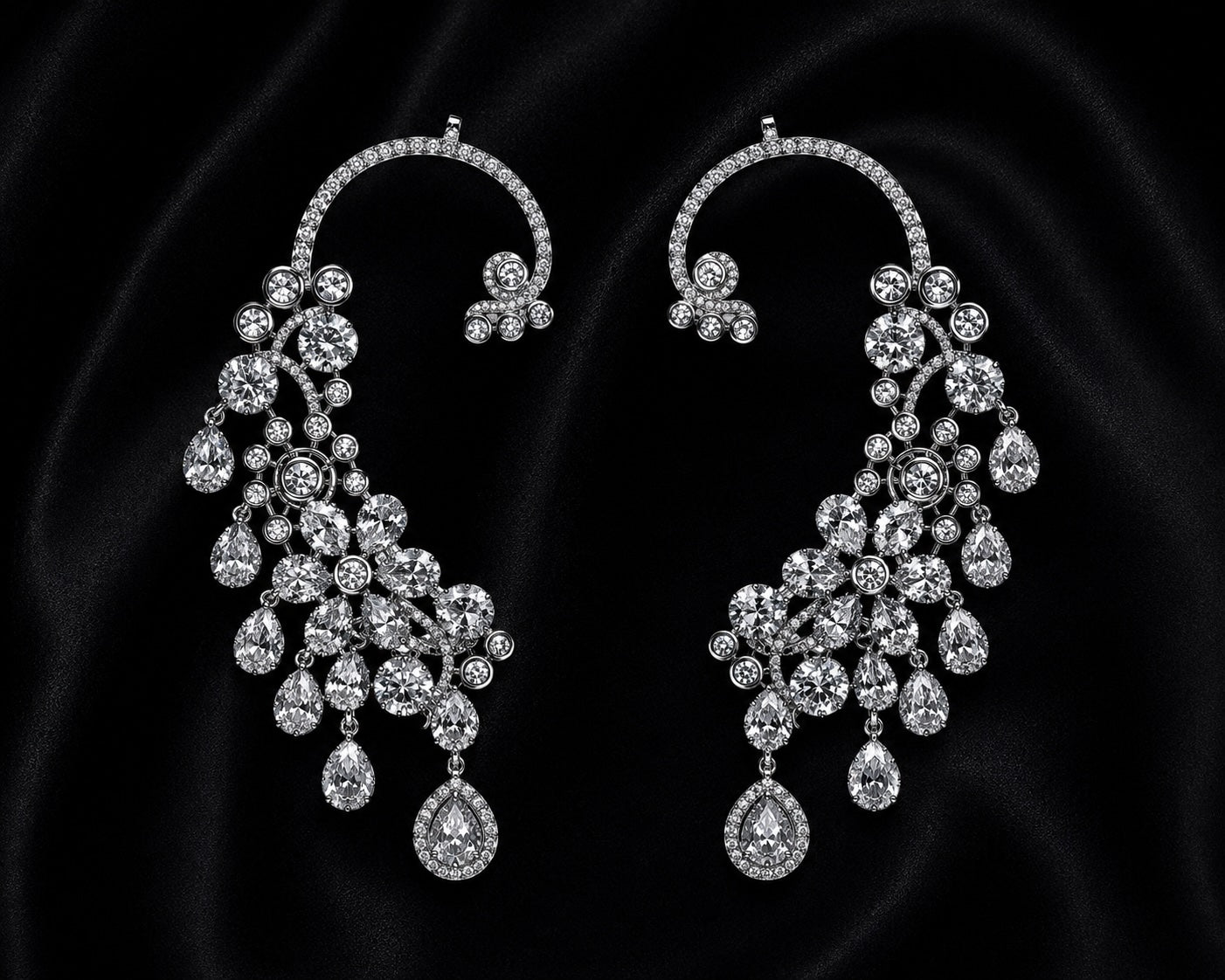Celestial Crystal Ear Cuff Earrings | Luxury Bridal Statement Ear Cuffs