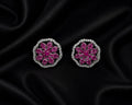 Ruby Blossom Floral Stud Earrings | Pink Crystal Statement Earrings