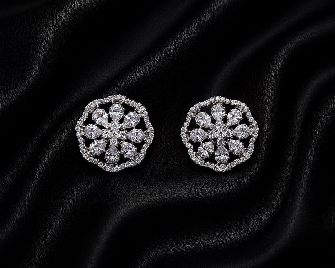 Ruby Blossom Floral Stud Earrings | Pink Crystal Statement Earrings