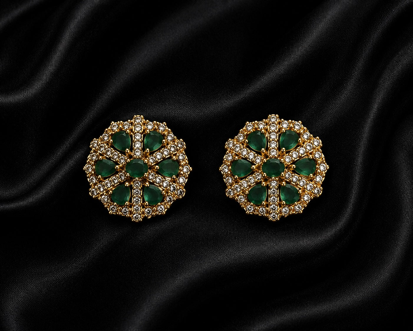 Ruby Royale Floral Stud Earrings | Gold-Tone Crystal Statement Earrings