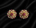 Ruby Blossom Crystal Stud Earrings | Gold-Tone Floral Statement Earrings