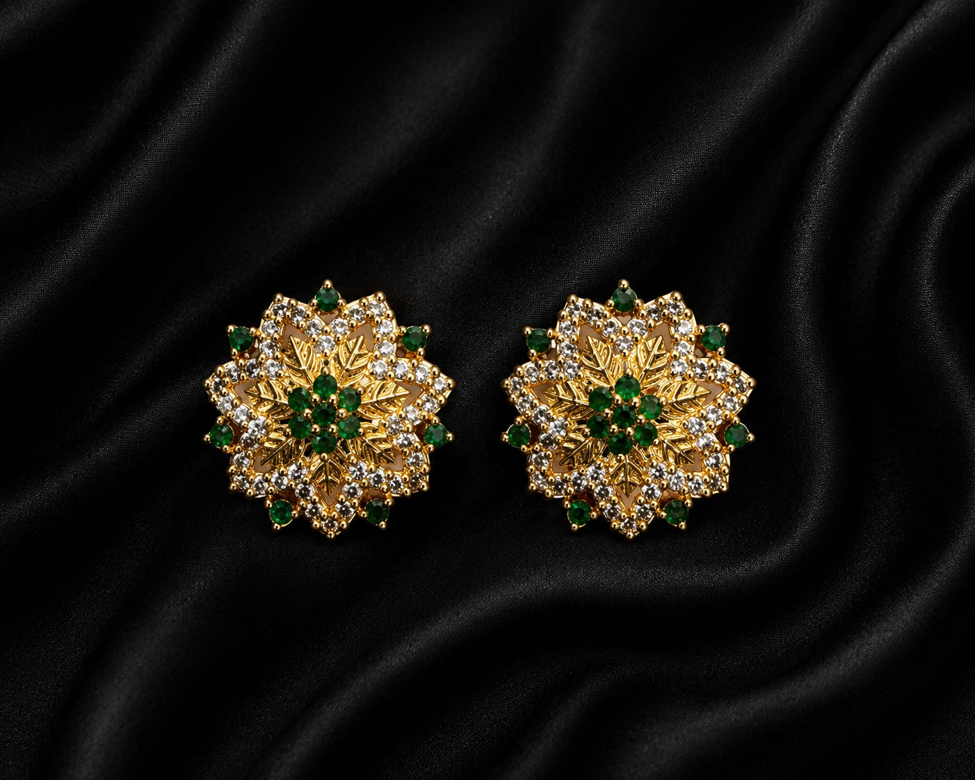 Ruby Blossom Crystal Stud Earrings | Gold-Tone Floral Statement Earrings