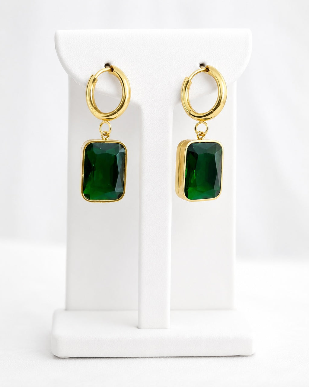 Emerald Luxe Gold Hoop Drop Earrings | Green Crystal Statement Earrings