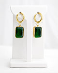 Emerald Luxe Gold Hoop Drop Earrings | Green Crystal Statement Earrings