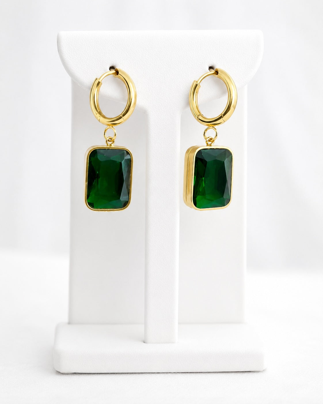 Emerald Luxe Gold Hoop Drop Earrings | Green Crystal Statement Earrings