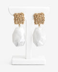 Ivory Marble Statement Drop Earrings | Gold Textured Geometric Earrings